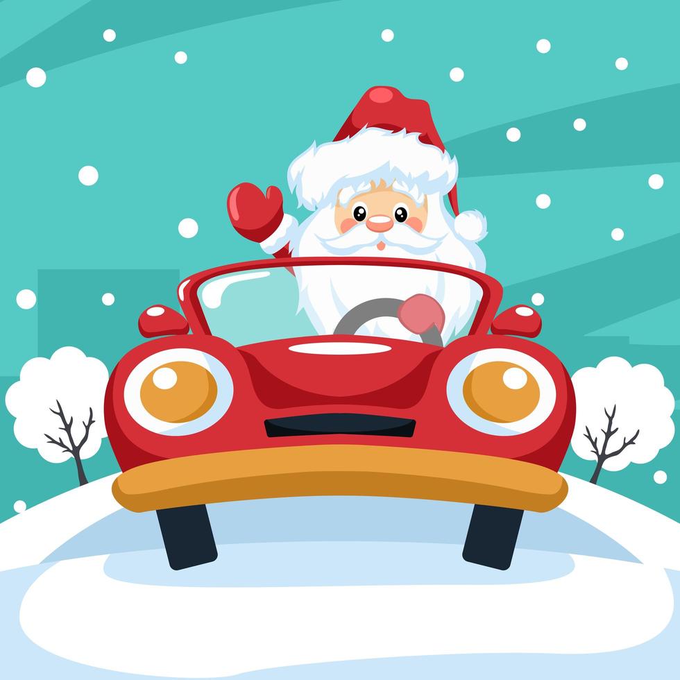 Design of santa claus driving a car at christmas vector