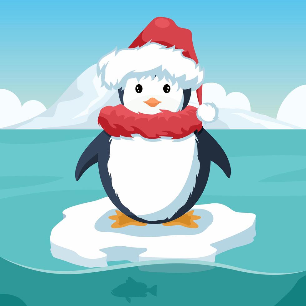 Penguin design with santa claus cap at christmas vector