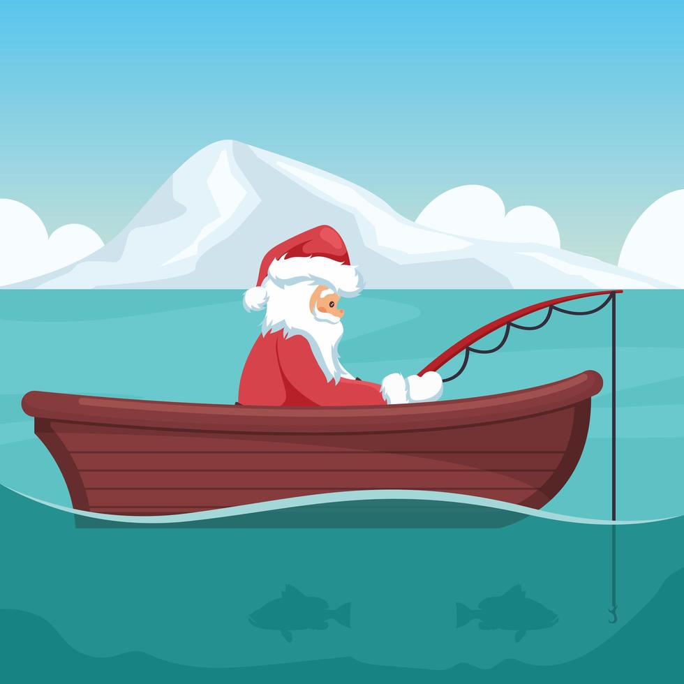 Design of santa claus fishing in his boat at christmas 1847910 Vector