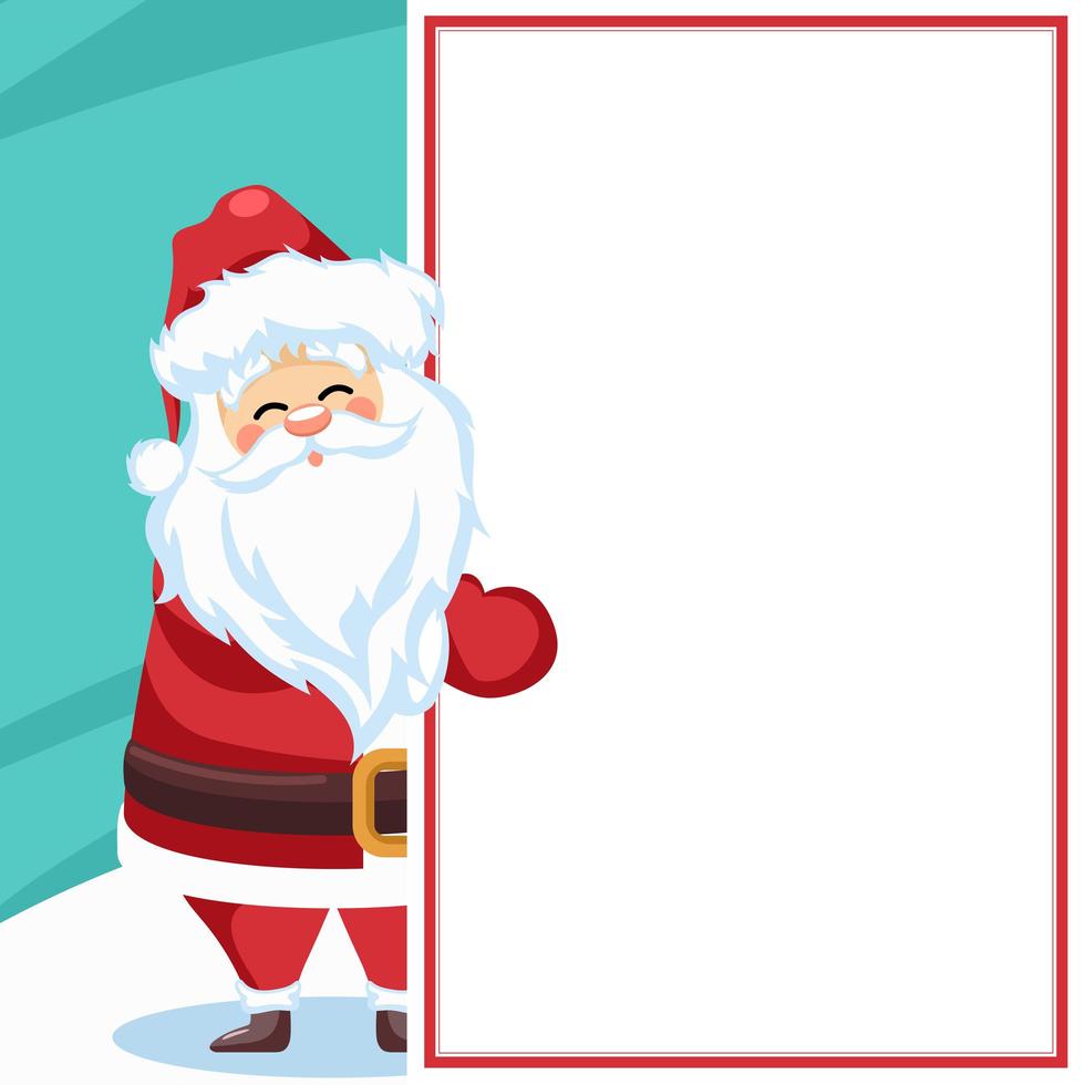 Merry christmas card design with santa claus for dedication with blank sheet vector