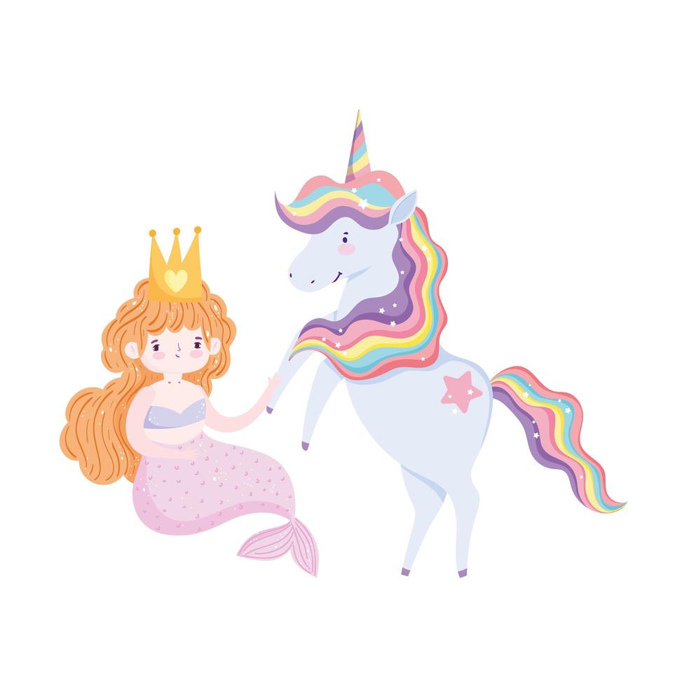 Unicornio y sirena diseño de icono aislado de dibujos animados vector