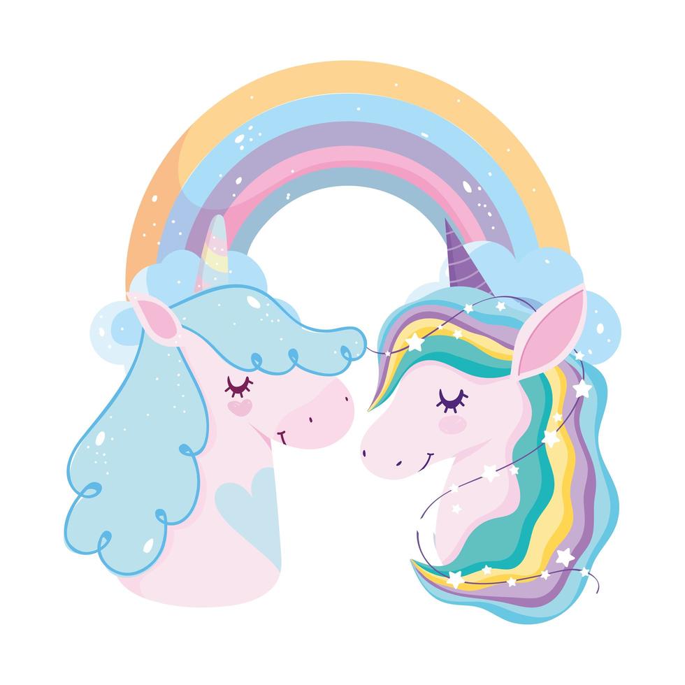 unicornios estrellas y arco iris sueño decoración mágica dibujos animados vector