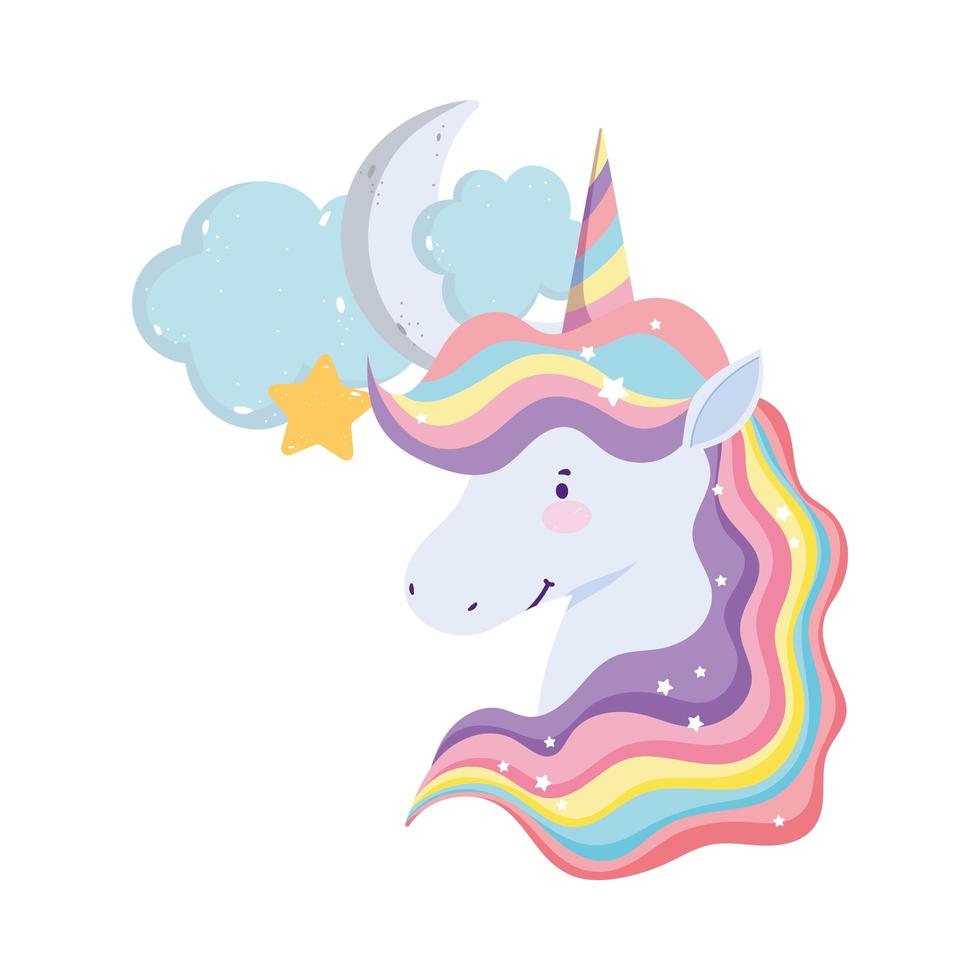 unicorn cartoon fantasy planet cloud moon stars dream vector