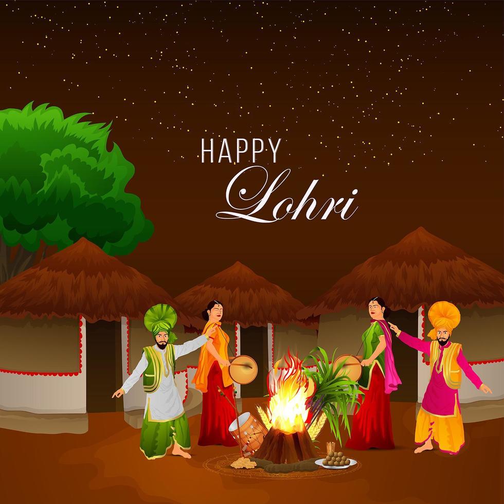 feliz celebración lohri tambor creativo y tarjeta sij vector