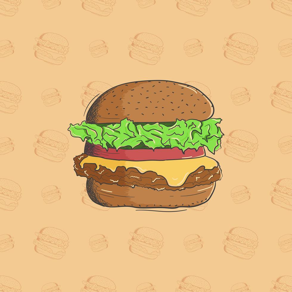 dibujado a mano ilustración de hamburguesa vector