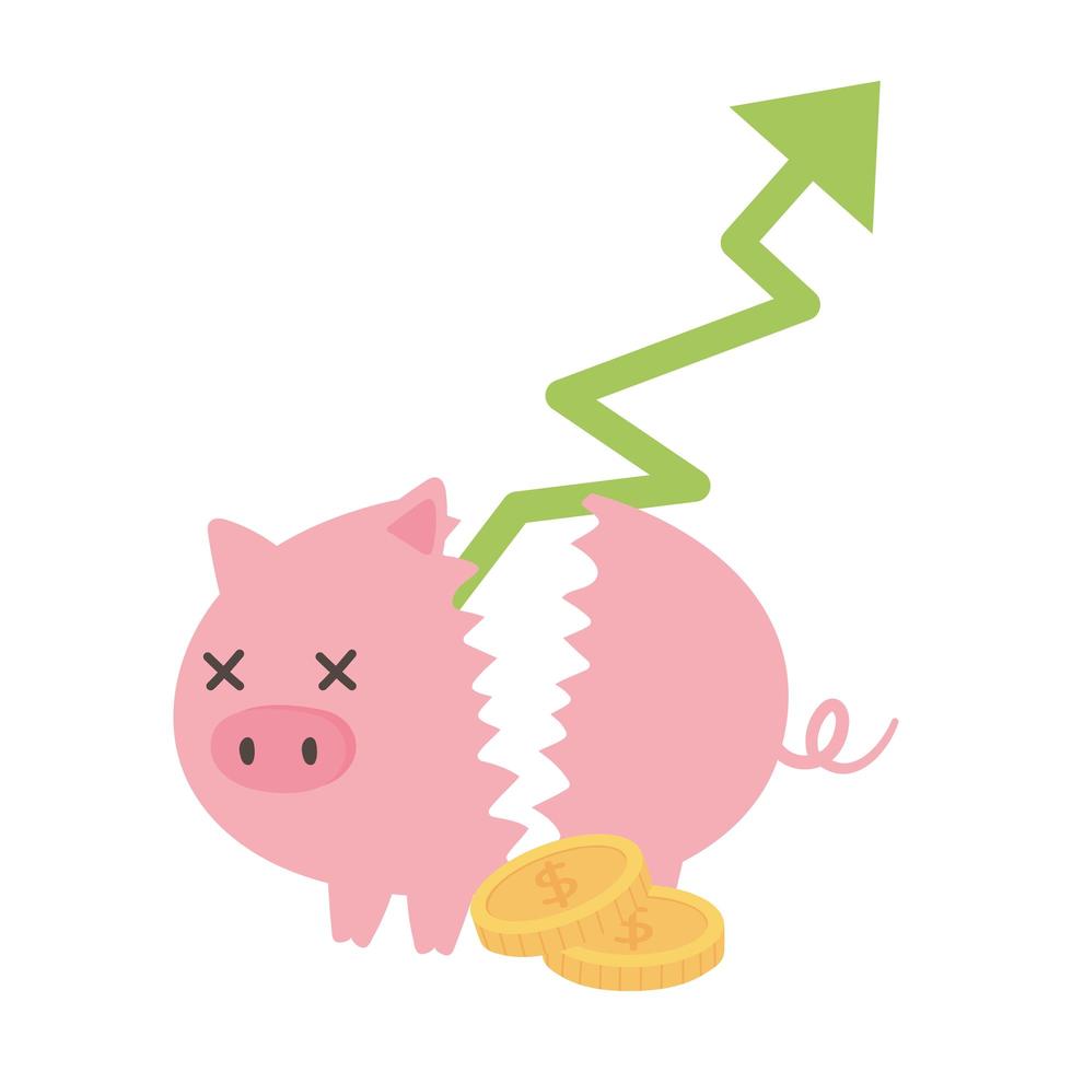 bankruptcy up arrow broken piggy bank with coins vector