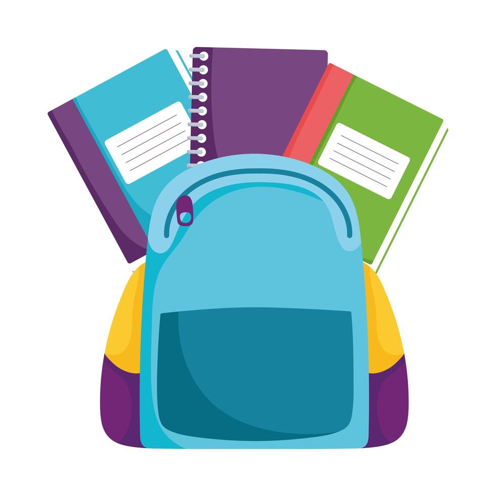 back to school, backpack books elementary education cartoon vector