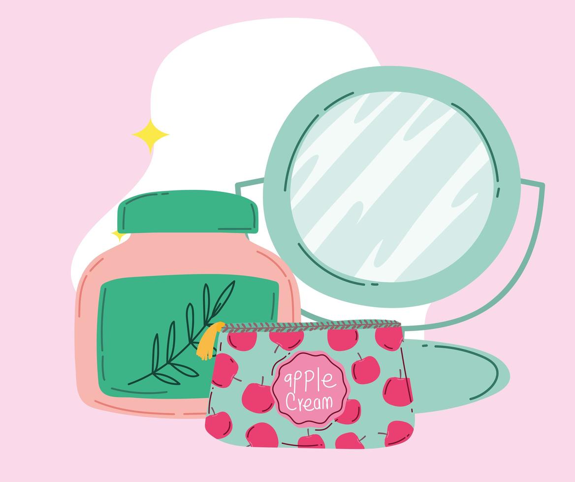 makeup cosmetics fashion beauty cosmetic bag mirror and skin care product vector