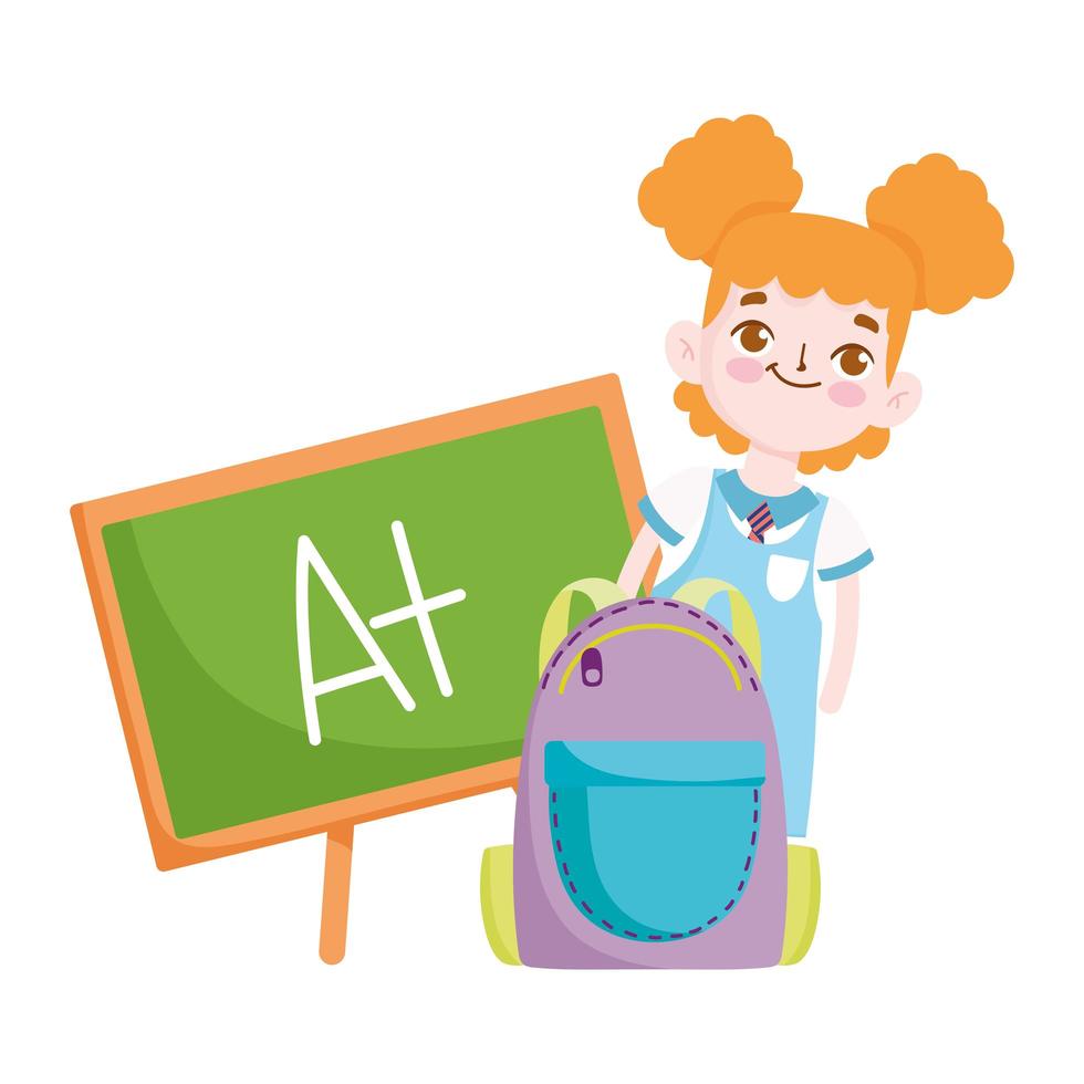 back to school, student girl blackboard and backpack elementary education  cartoon 1848228 Vector Art at Vecteezy