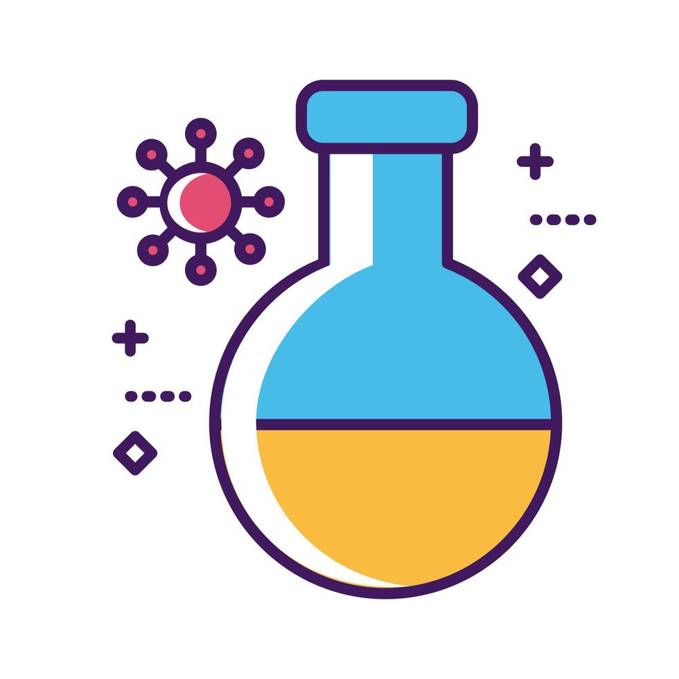 medical test flask laboratory with covid19 line and fill style vector