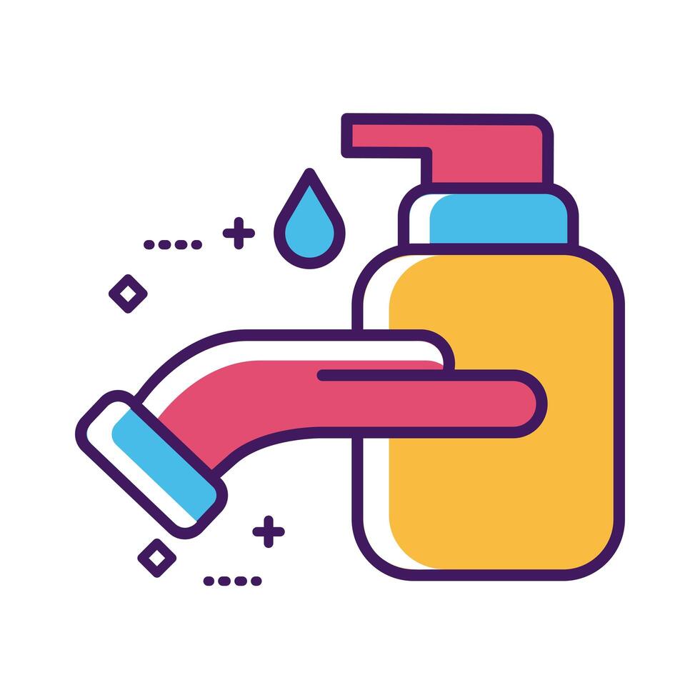 hand washing using soap bottle line and fill style vector