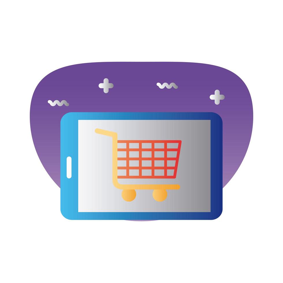 shopping cart in smartphone gradient style icon vector