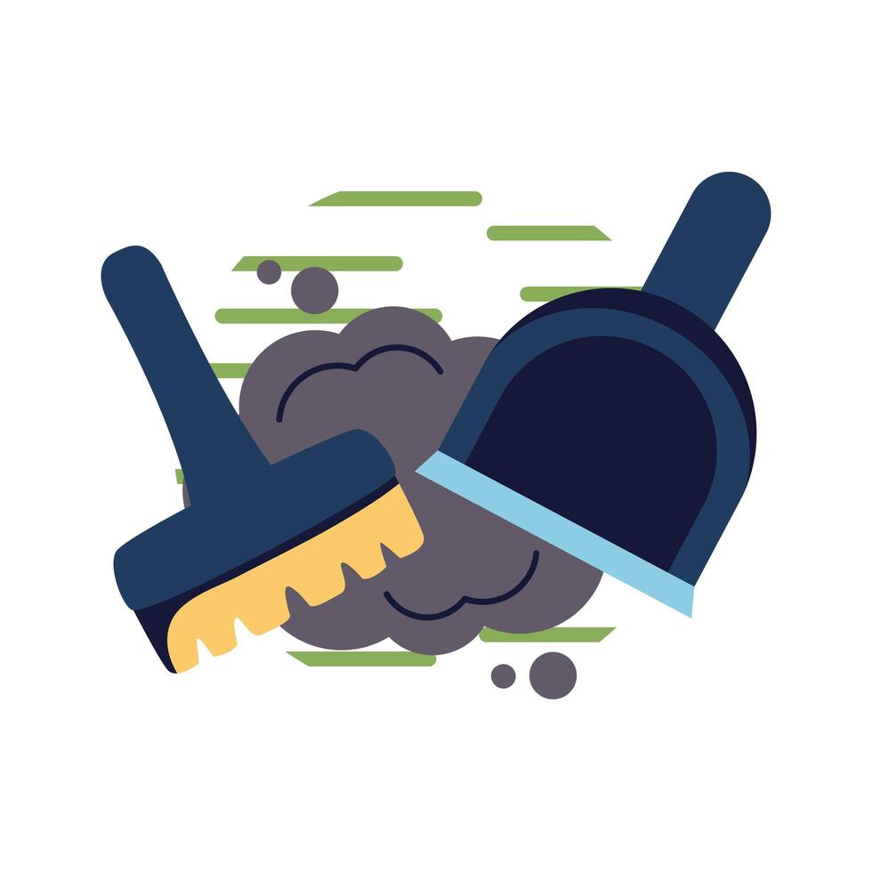 rake and dustpan flat style icon vector design