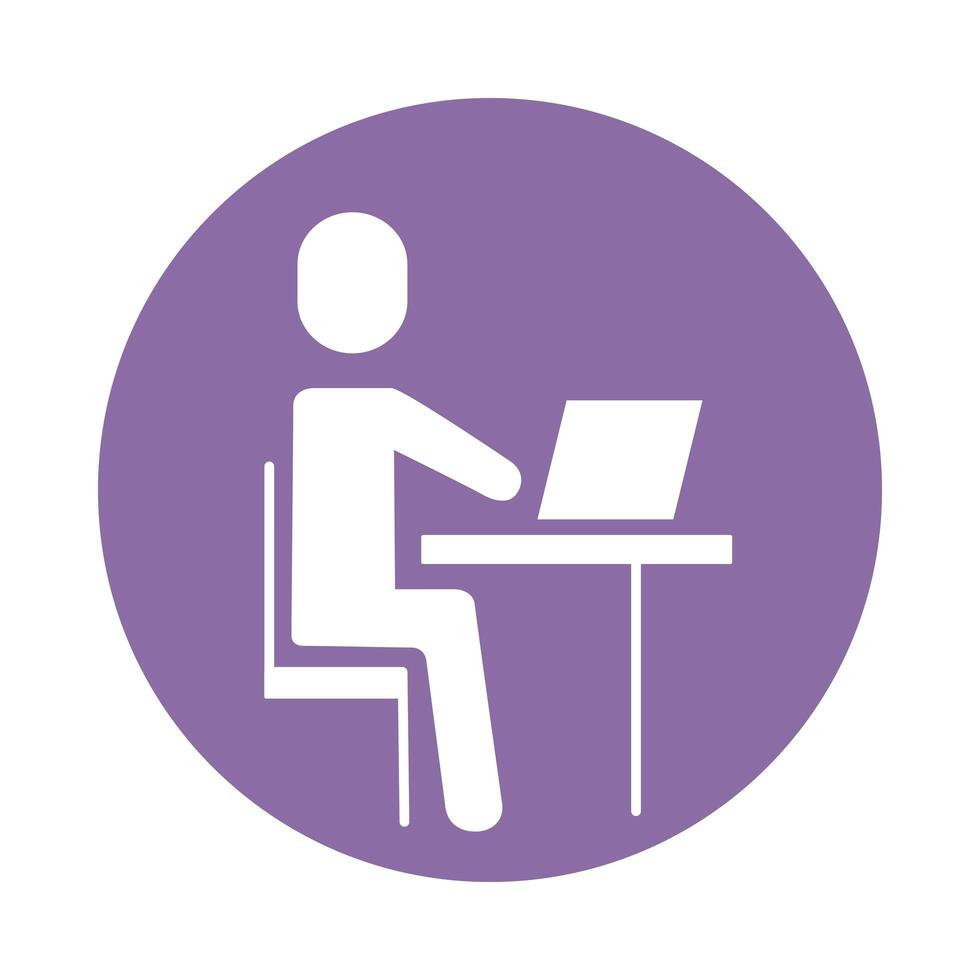 avatar silhouette using laptop block style vector