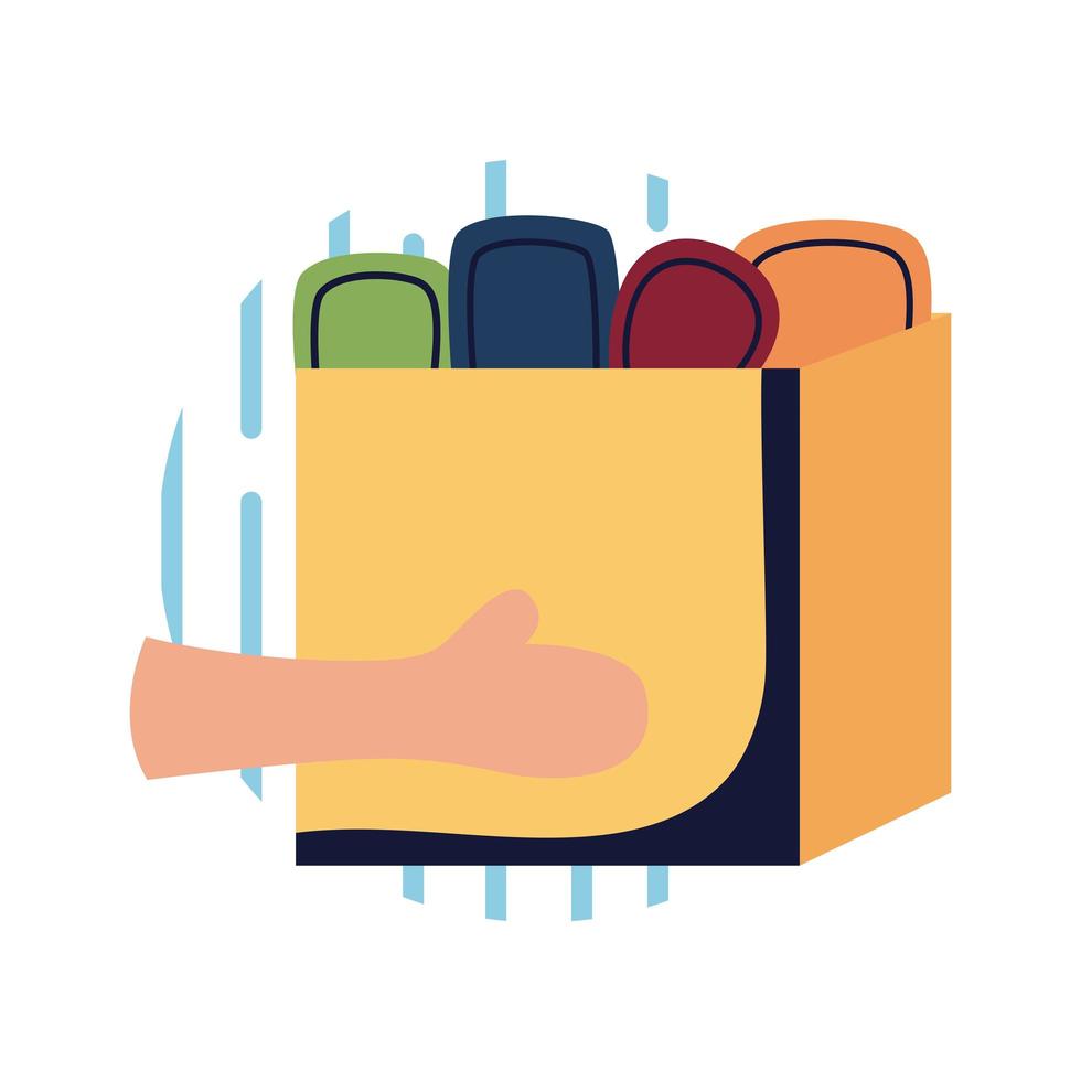 Hands holding box flat style icon vector design