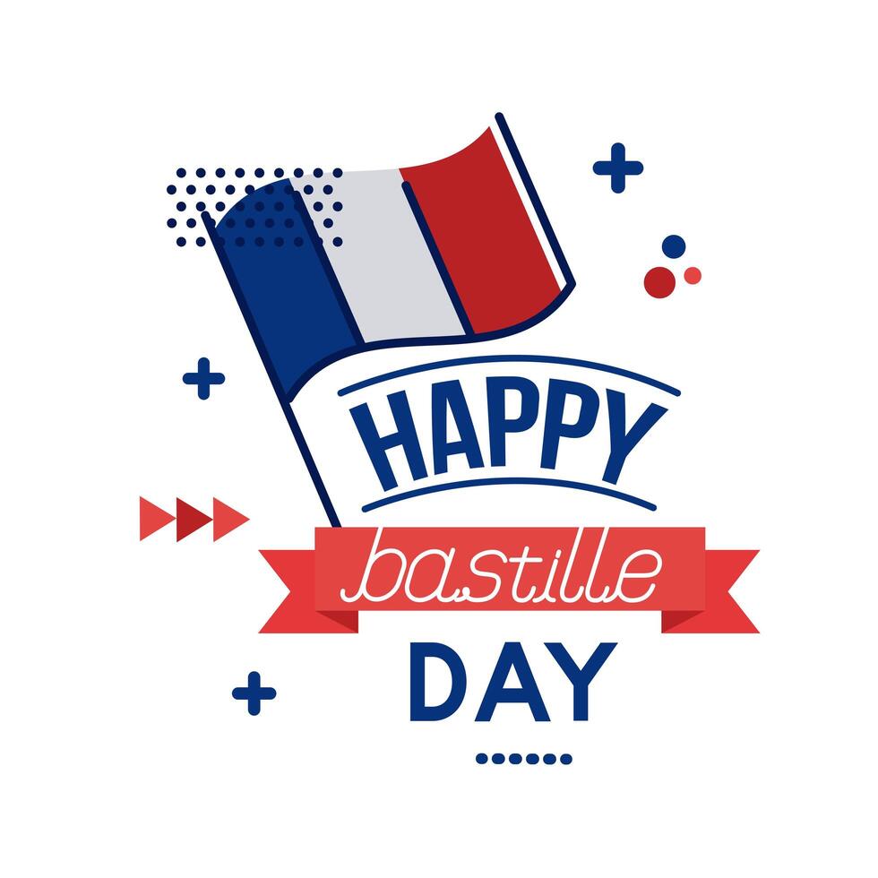 France flag and Bastille day lettering flat style vector