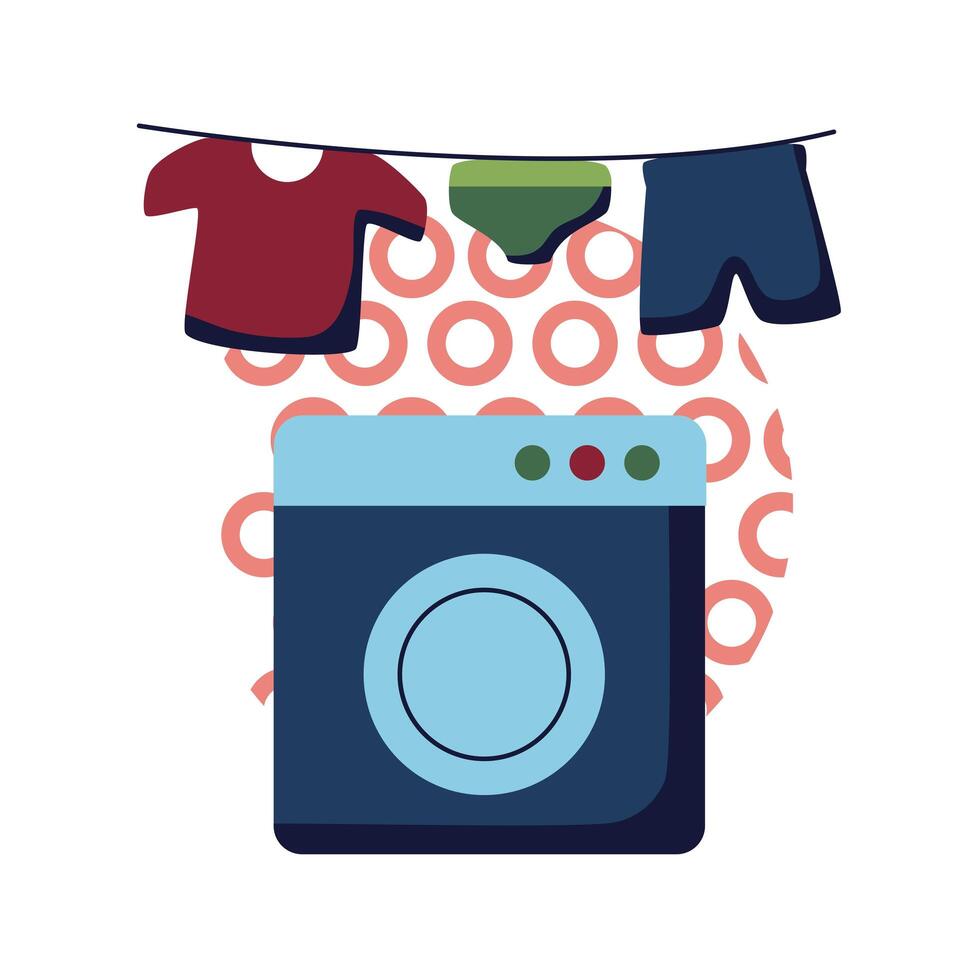 Washing machine and clothes hanging flat style icon vector design