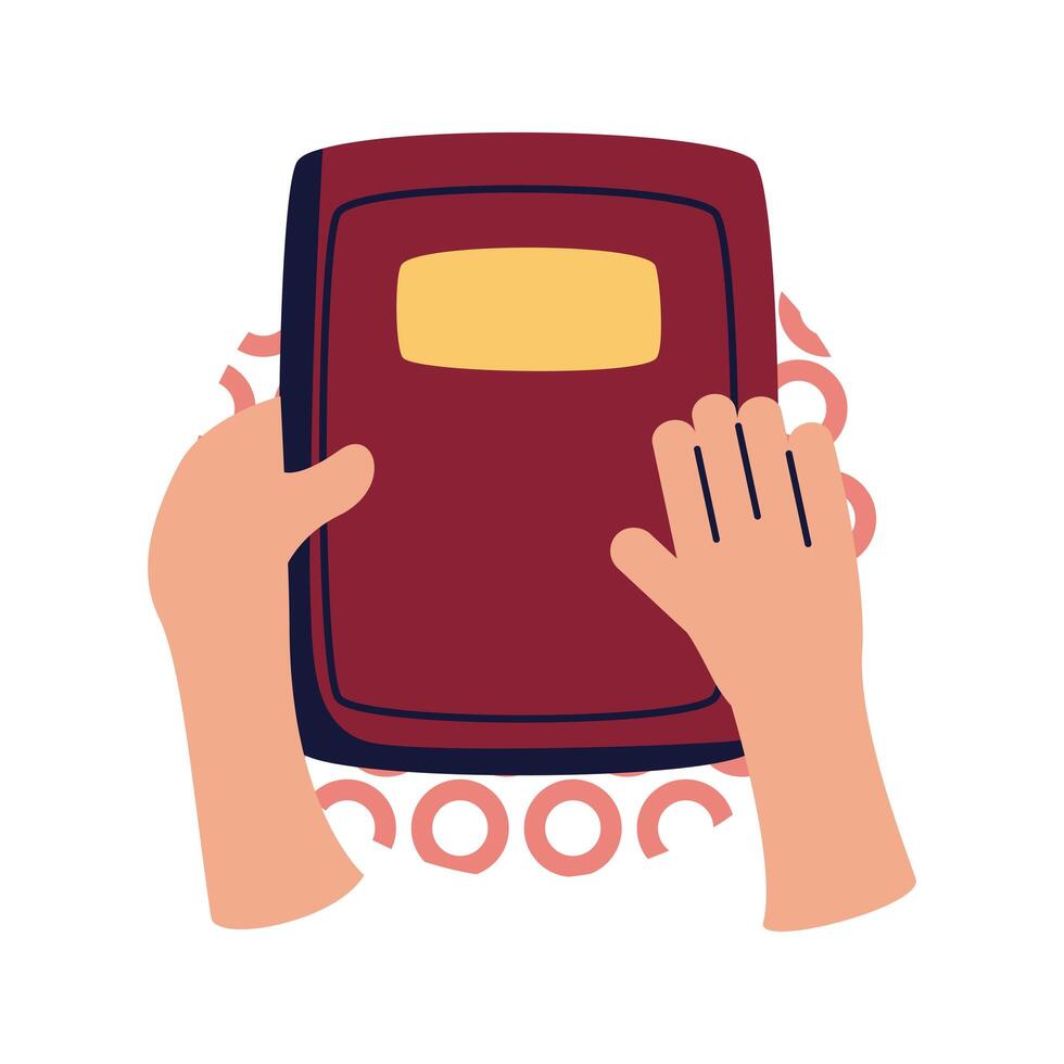 Hand holding book flat style icon vector design