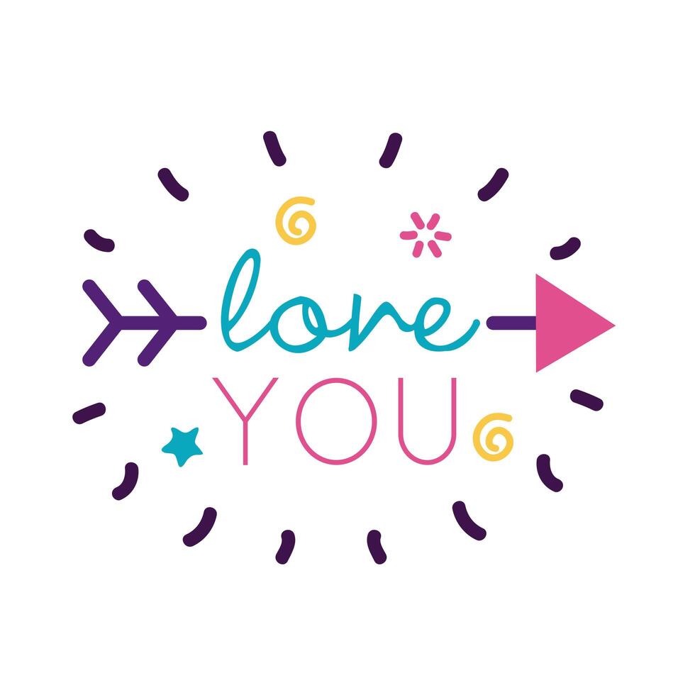 Love you text with arrow flat style icon design vector