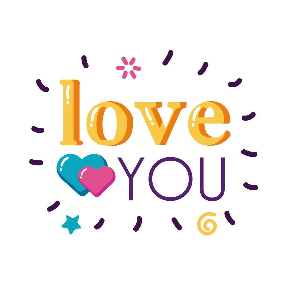 Love you text with hearts flat style icon vector design