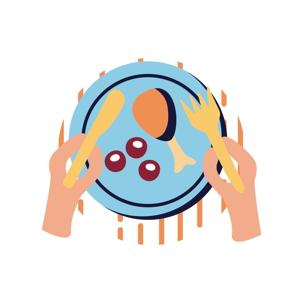 Hands with chicken plate flat style icon design vector