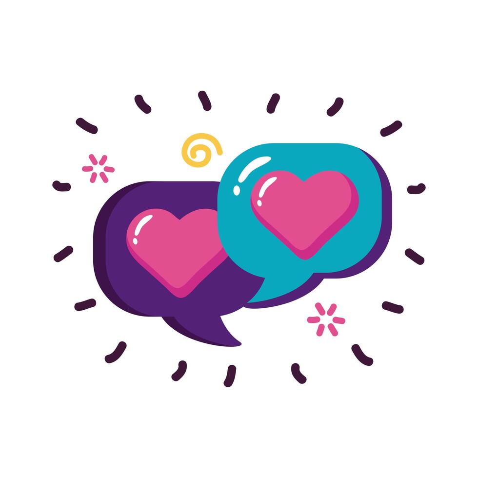 Hearts inside communication bubbles flat style icon vector design