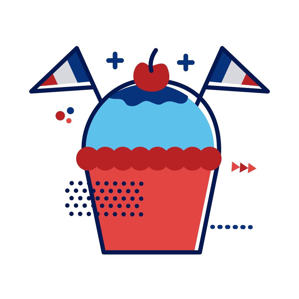 Cupcake con banderas de Francia, diseño de ilustraciones vectoriales de estilo plano vector