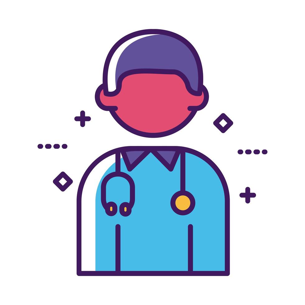 doctor with stethoscope line and fill style vector