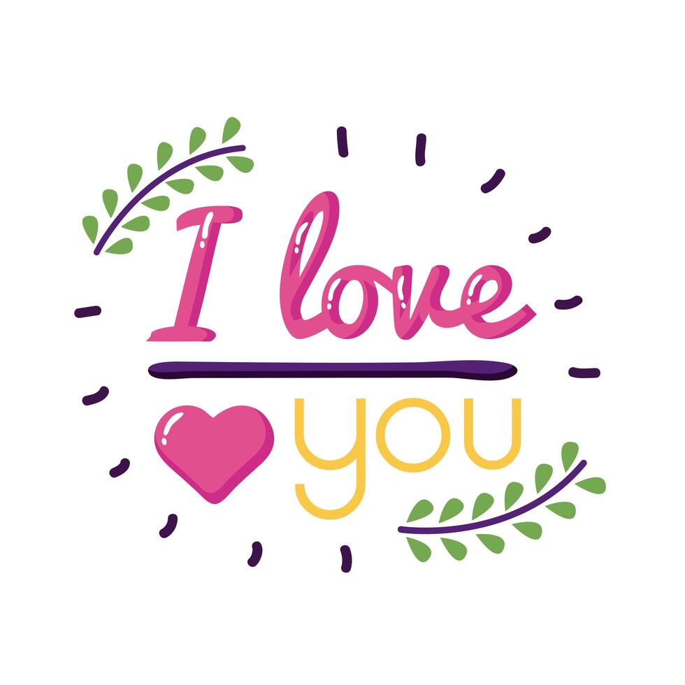 I love you text with leaves wreath flat style icon design vector