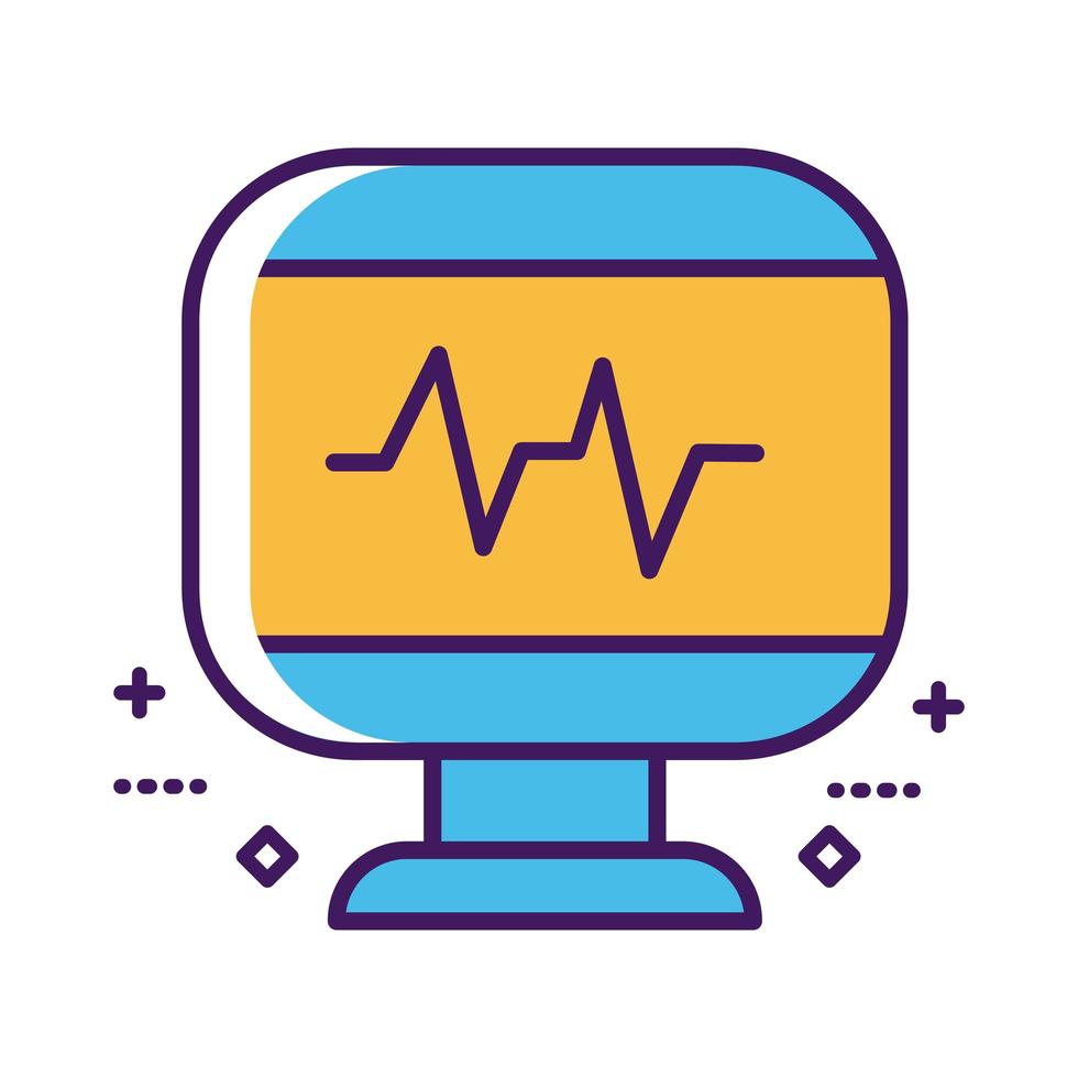 medical EKG cardiology in desktop line and fill style vector