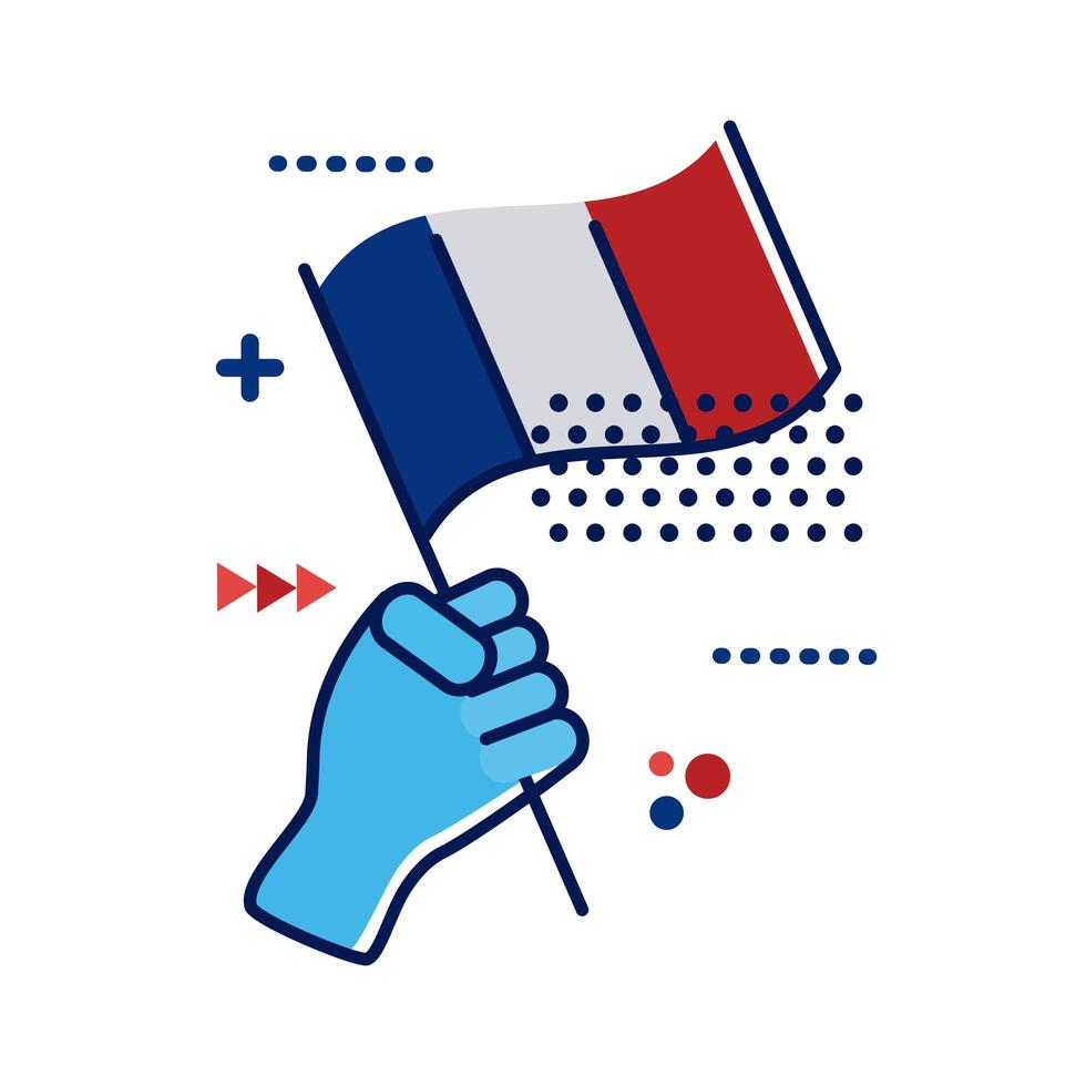 Mano con la bandera de Francia, diseño de ilustraciones vectoriales de estilo plano vector