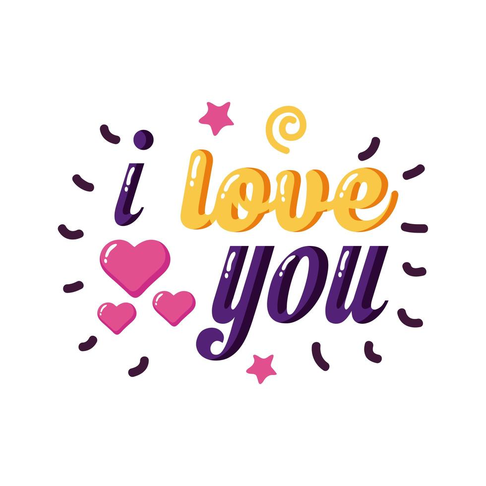 I love you text with hearts flat style icon vector design