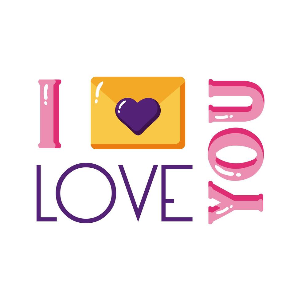 I love you text with heart on card flat style icon vector design