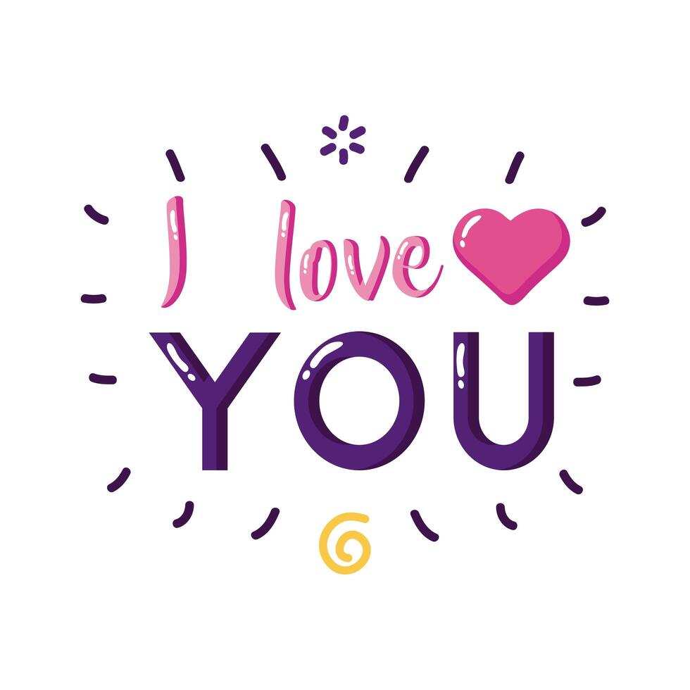 I love you text with heart flat style icon vector design