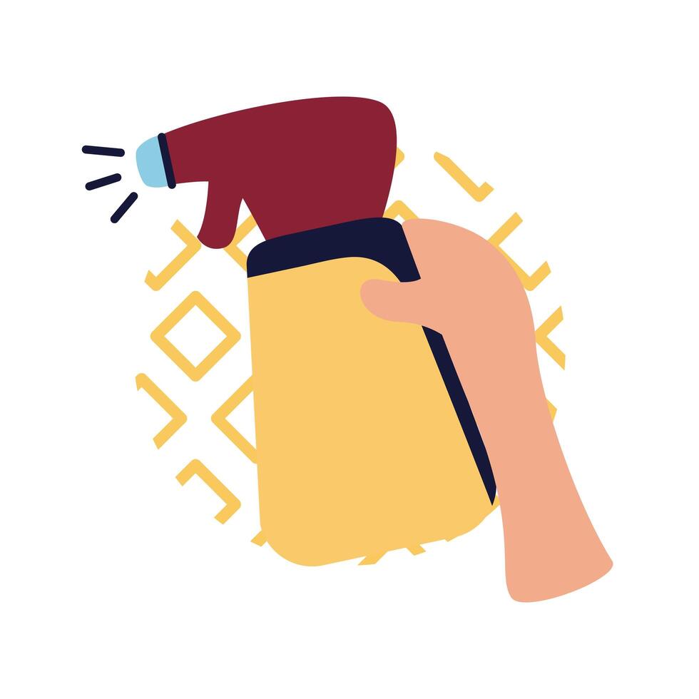 Hand holding spray bottle flat style icon vector design