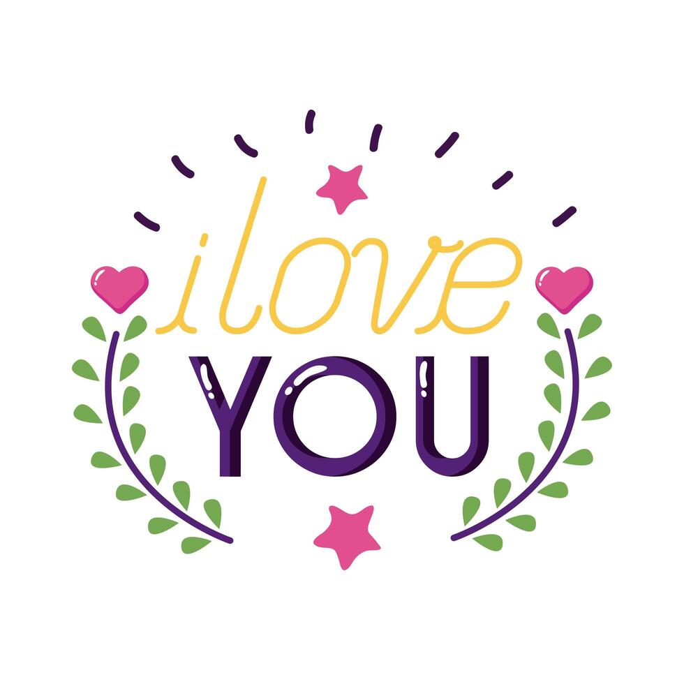 I love you text with leaves wreath flat style icon design vector