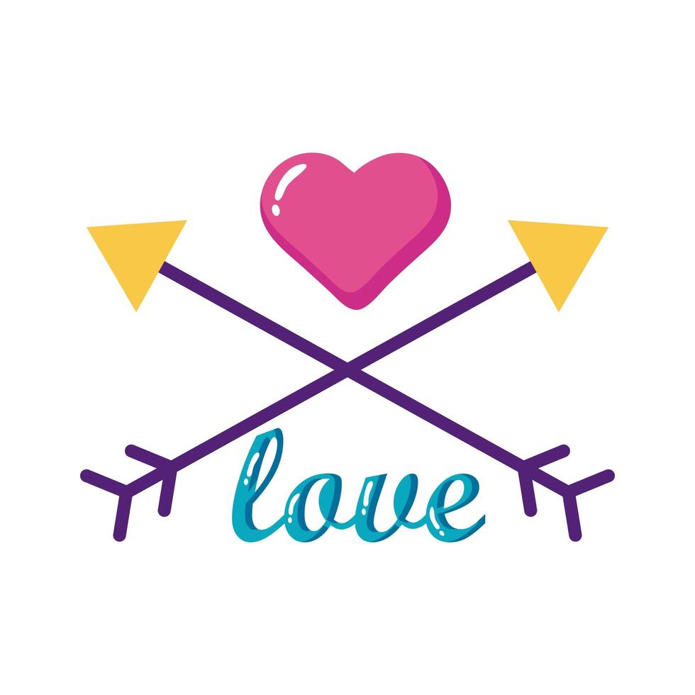 Heart with arrows and love word flat style icon vector design