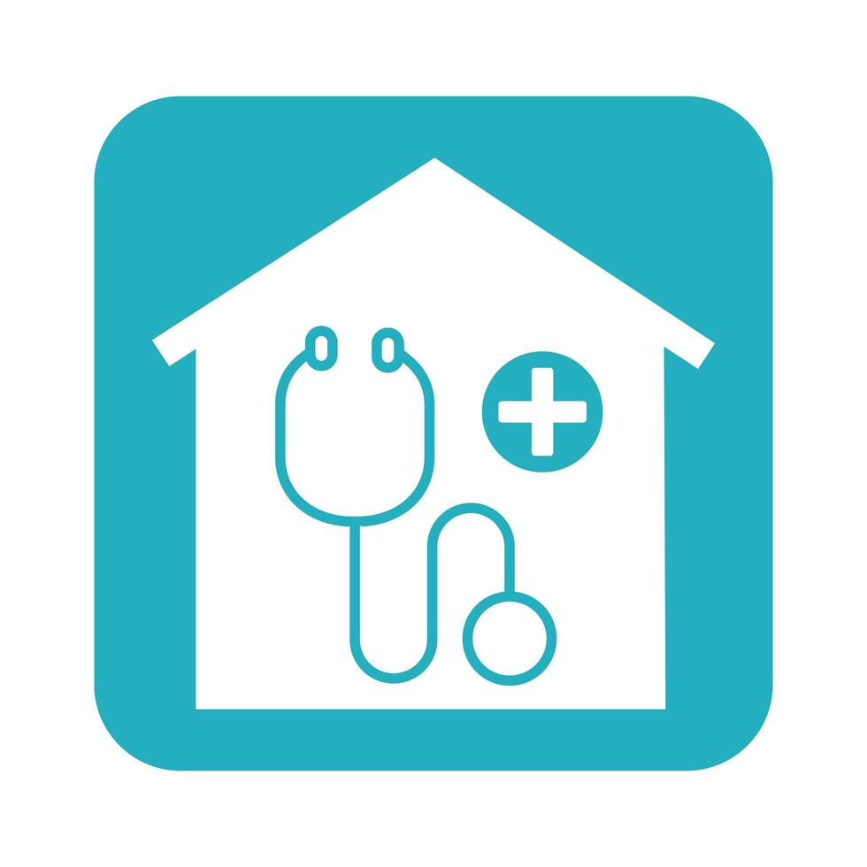 house with medical cross and stethoscope line style vector