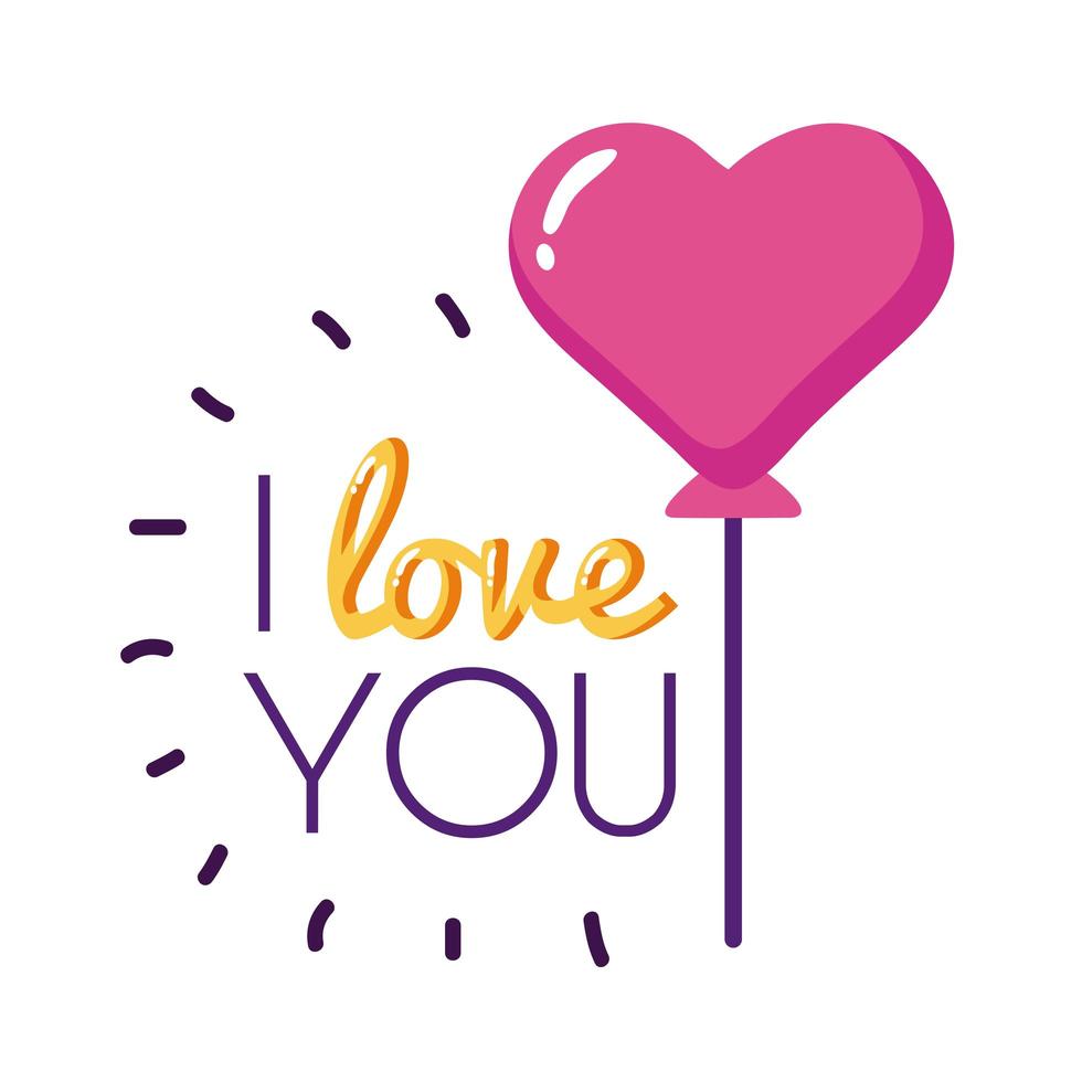 I love you text with heart balloon flat style icon vector design