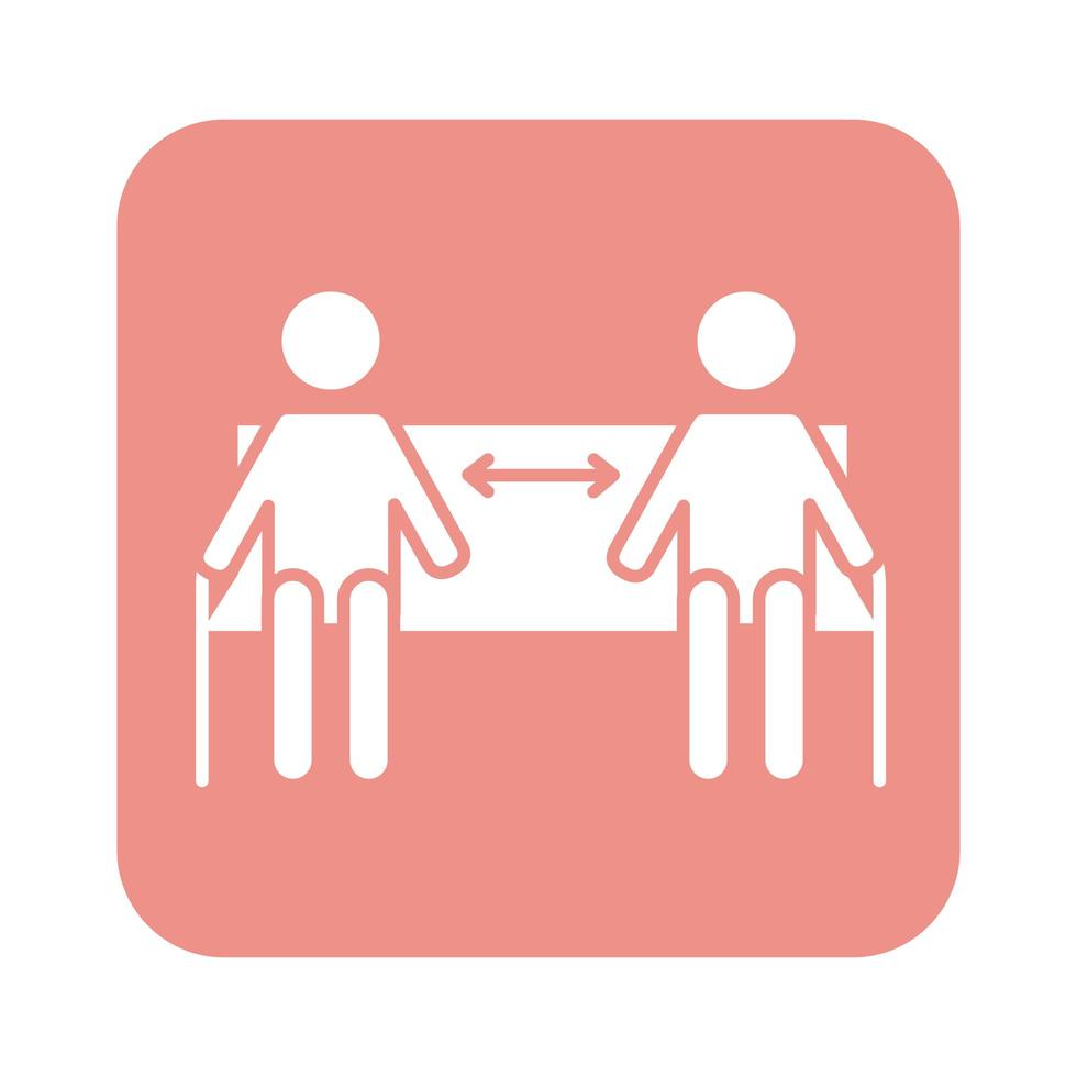 human figures on park bench with social distance arrows vector