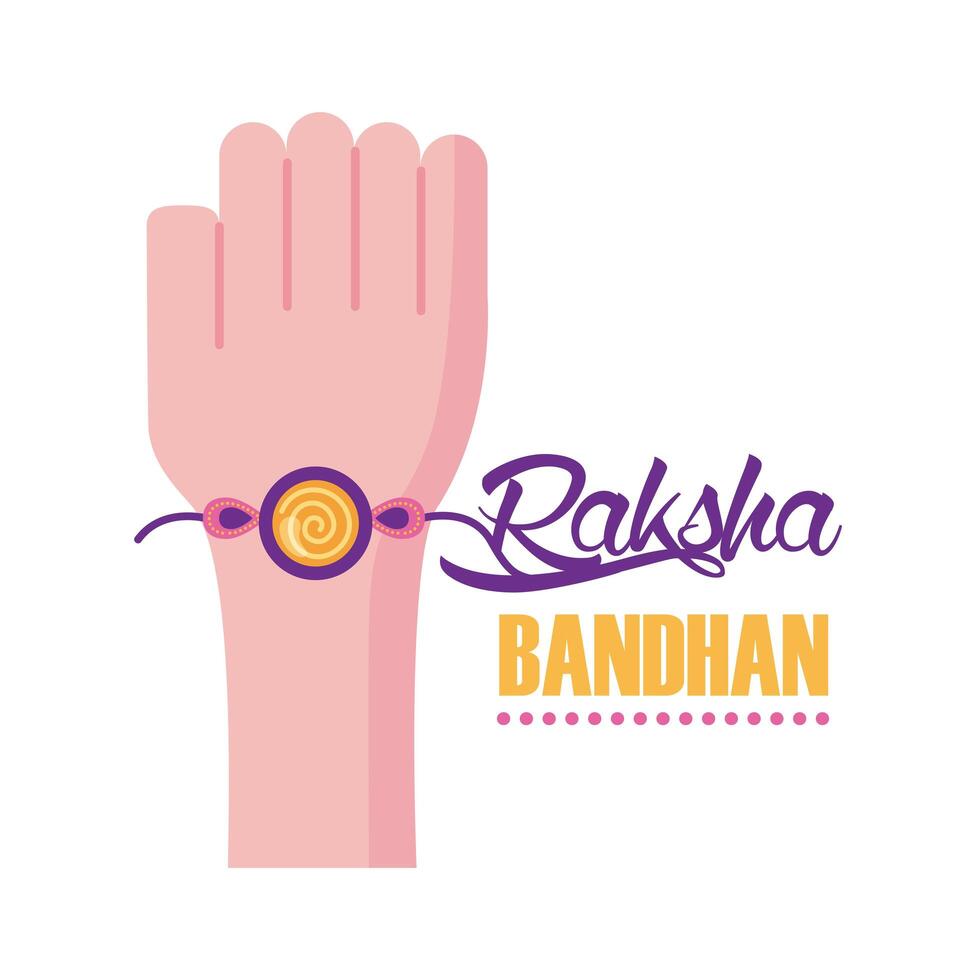 feliz celebración de raksha bandhan con la mano usando una pulsera estilo plano vector