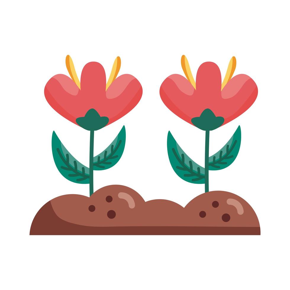 flores en la tierra detalle estilo icono diseño vectorial vector