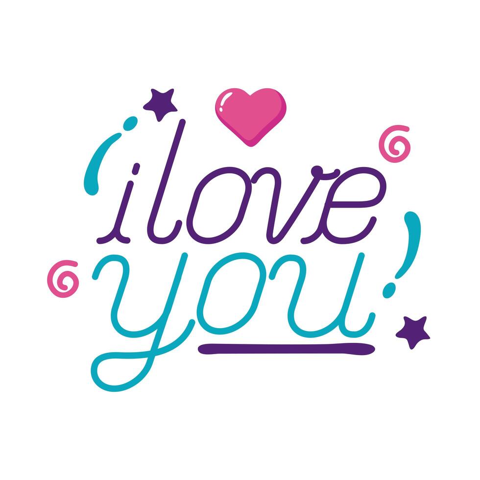 I love you text with heart flat style icon design vector