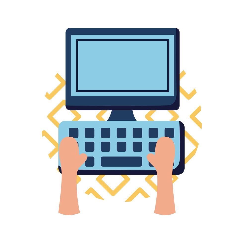 Hands on computer flat style icon design vector
