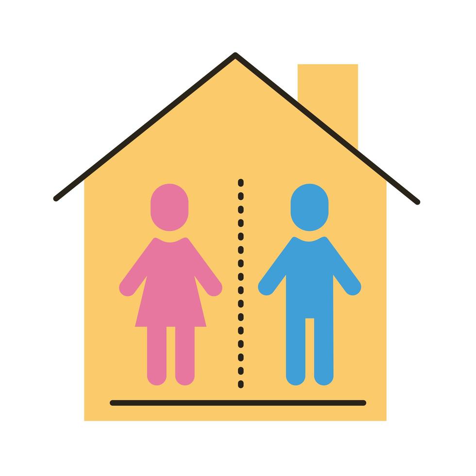 humans inside house with social distance flat style vector