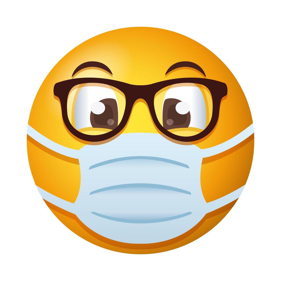 emoji with eyeglasses wearing medical mask gradient style vector