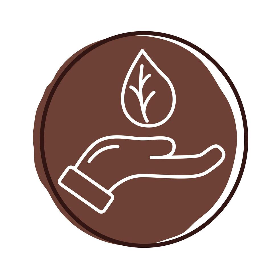 hand with leaf plant organic block style icon vector