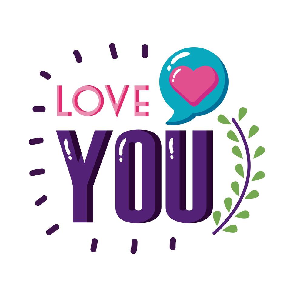 Love you text with heart bubble flat style icon vector design