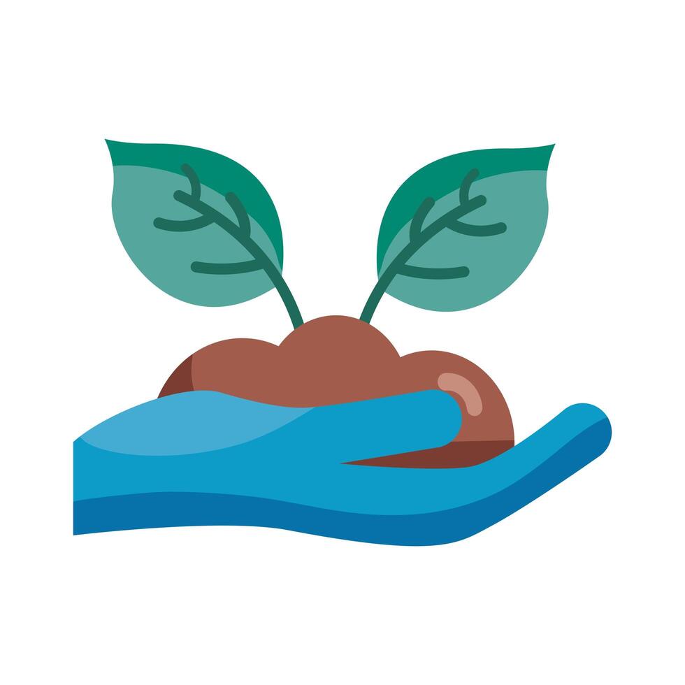 Plant on earth over hand with glove detail style icon vector design