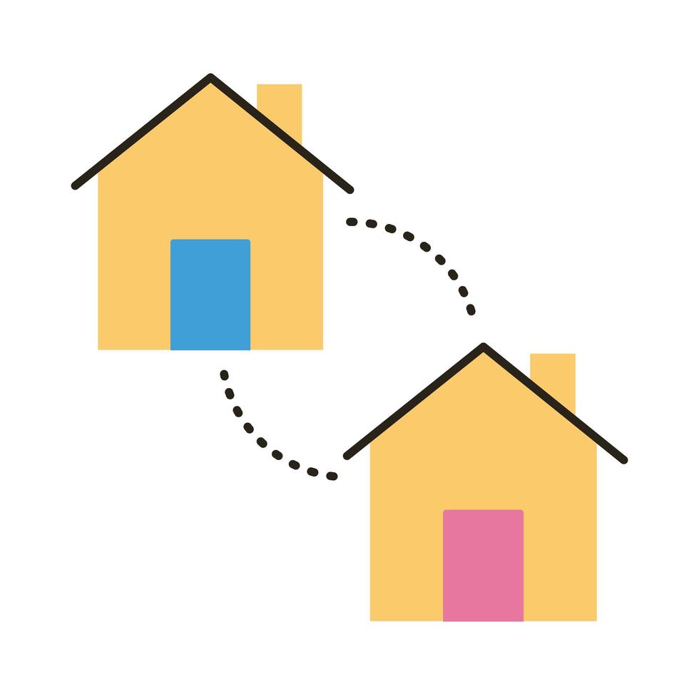 casas conectadas con fachadas frontales estilo plano vector